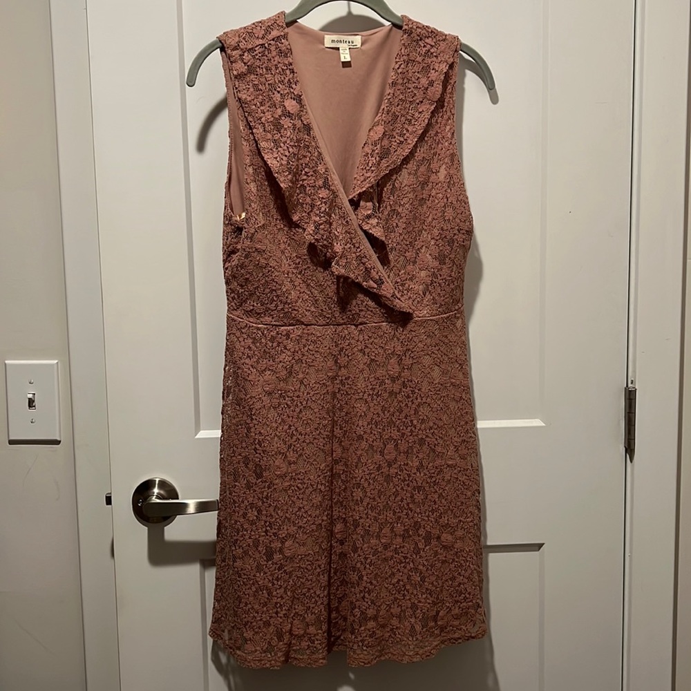 Rose lace lined mini dress- V Neck- size L